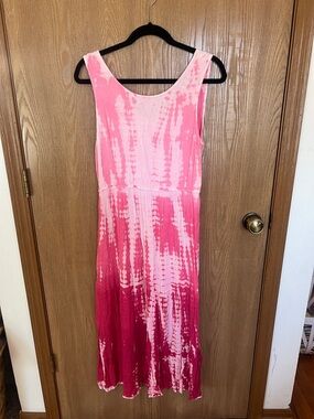 Women's Pink Tie-Dye Sleeveless Maxi Dress